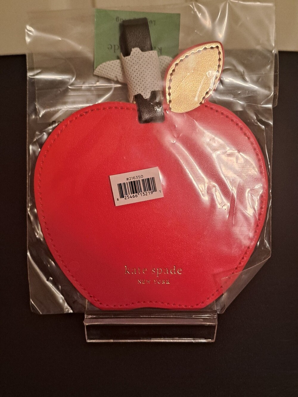 kate spade Red Apple Luggage Tag with Gold Leaf